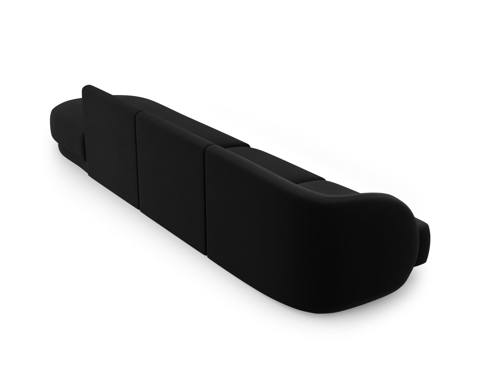 Schickes 4-Sitzer Velour Sofa in Schwarz-Bluvel, rechtsseitig, perfekt für moderne Wohnzimmer, entworfen von Micadoni.