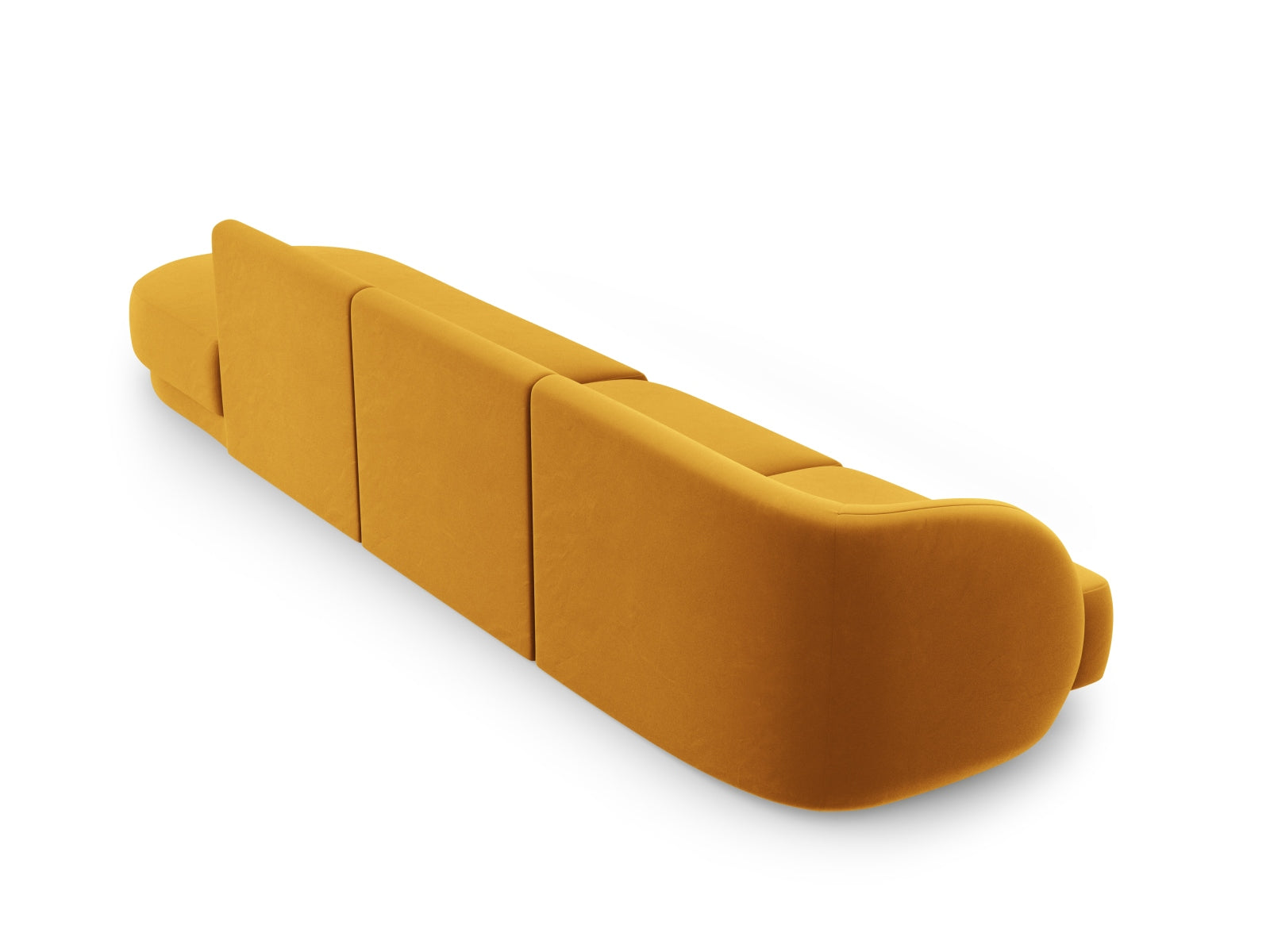 Stylisches 4-Sitzer L-Sofa Miley in Gelb-Blau, mit weichem Velourbezug, rechtsseitig, perfekt für moderne Wohnkonzepte von Micadoni.