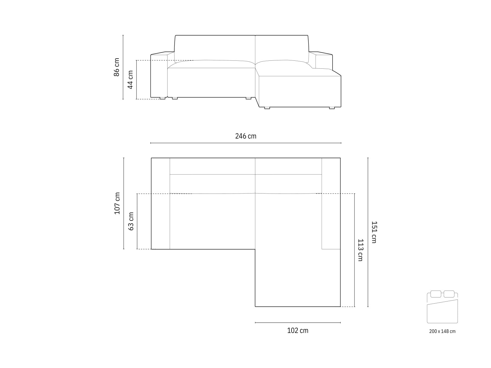 Erleben Sie das Jodie Boucle Ecksofa rechts von Micadoni – ein elegantes 3-Sitzer Sofa, das Komfort, Schlaffunktion und Stauraum vereint.