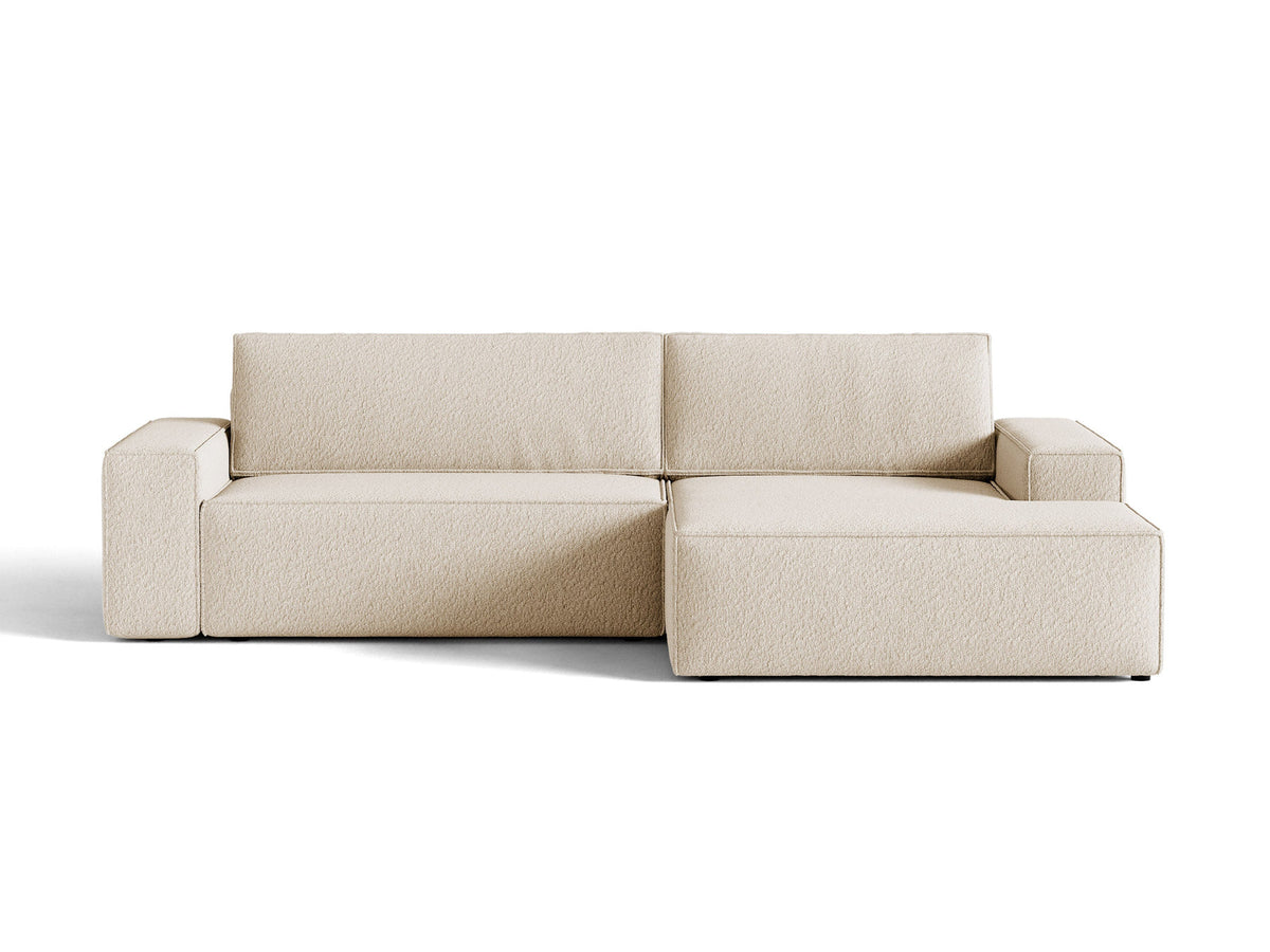 Jodie Boucle Ecksofa rechts mit Schlaffunktion und Stauraumbox 3 Sitzer in Beige-Baloo präsentiert im Onlineshop von KAQTU Design AG. Bettsofa rechts ist von Micadoni
