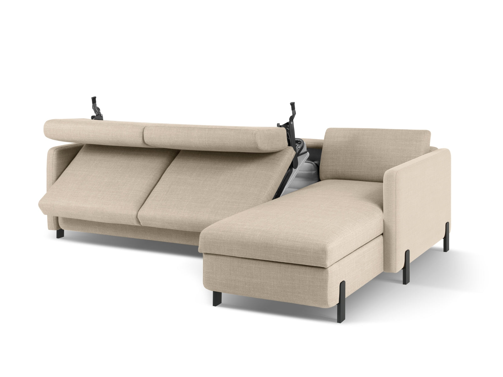 Beige Ecksofa Gloria von Micadoni, 5-Sitzer mit praktischer Schlaffunktion und Stauraum, perfekt für stilvolle und funktionale Wohnräume.