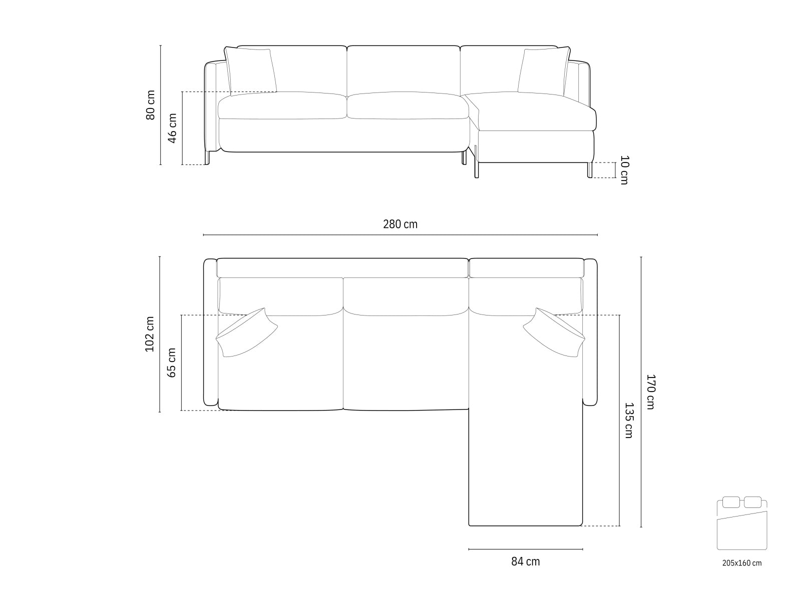 Stylisches Ecksofa Gloria in der rechten Ausführung, bietet Schlafgelegenheit und Stauraum, perfekt für kleine Räume und entspannte Stunden.