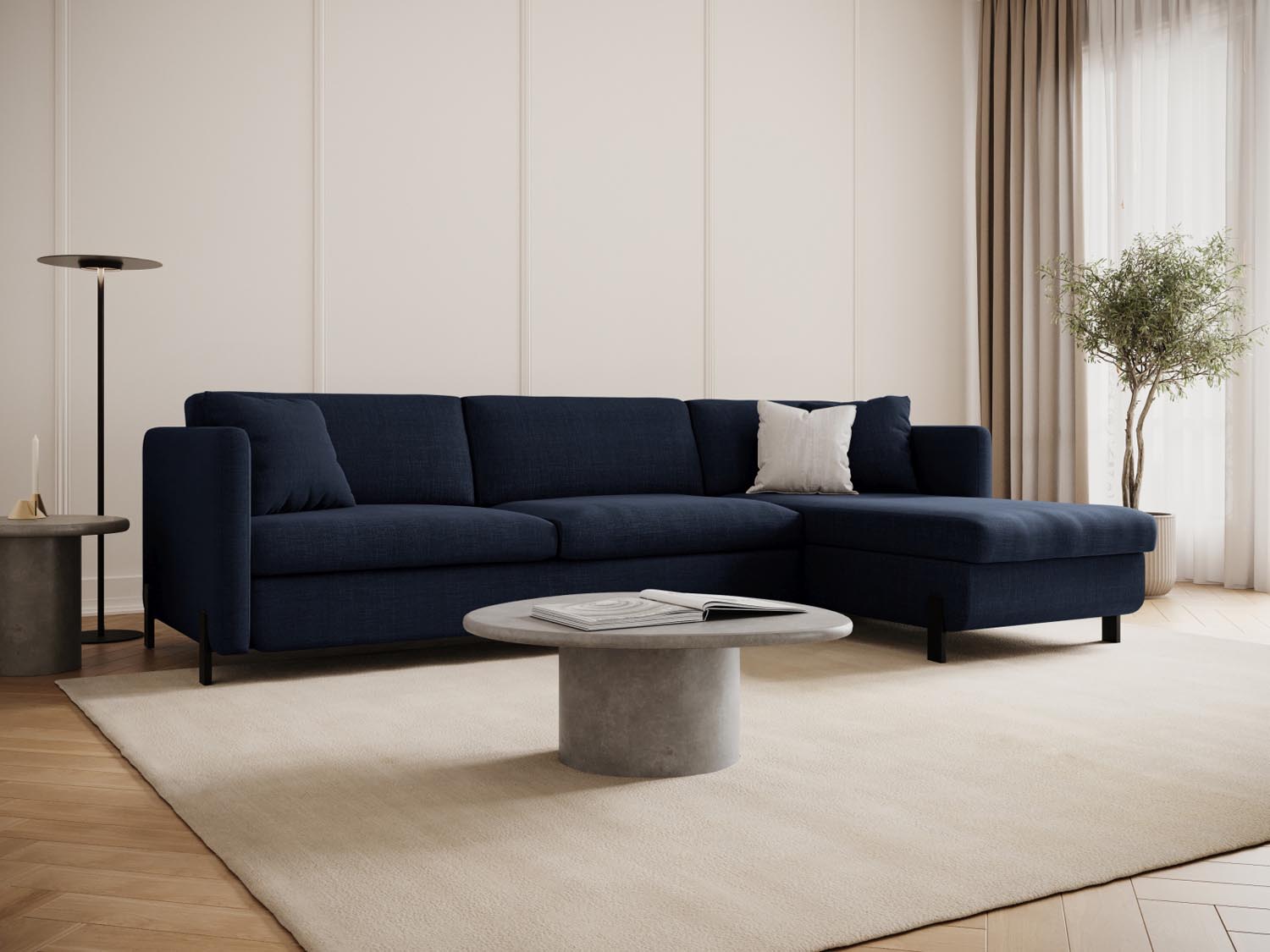 Stylisches Gloria Ecksofa in Blau mit Schlaffunktion und Stauraum, ideal für moderne Wohnräume und Gästeübernachtungen.