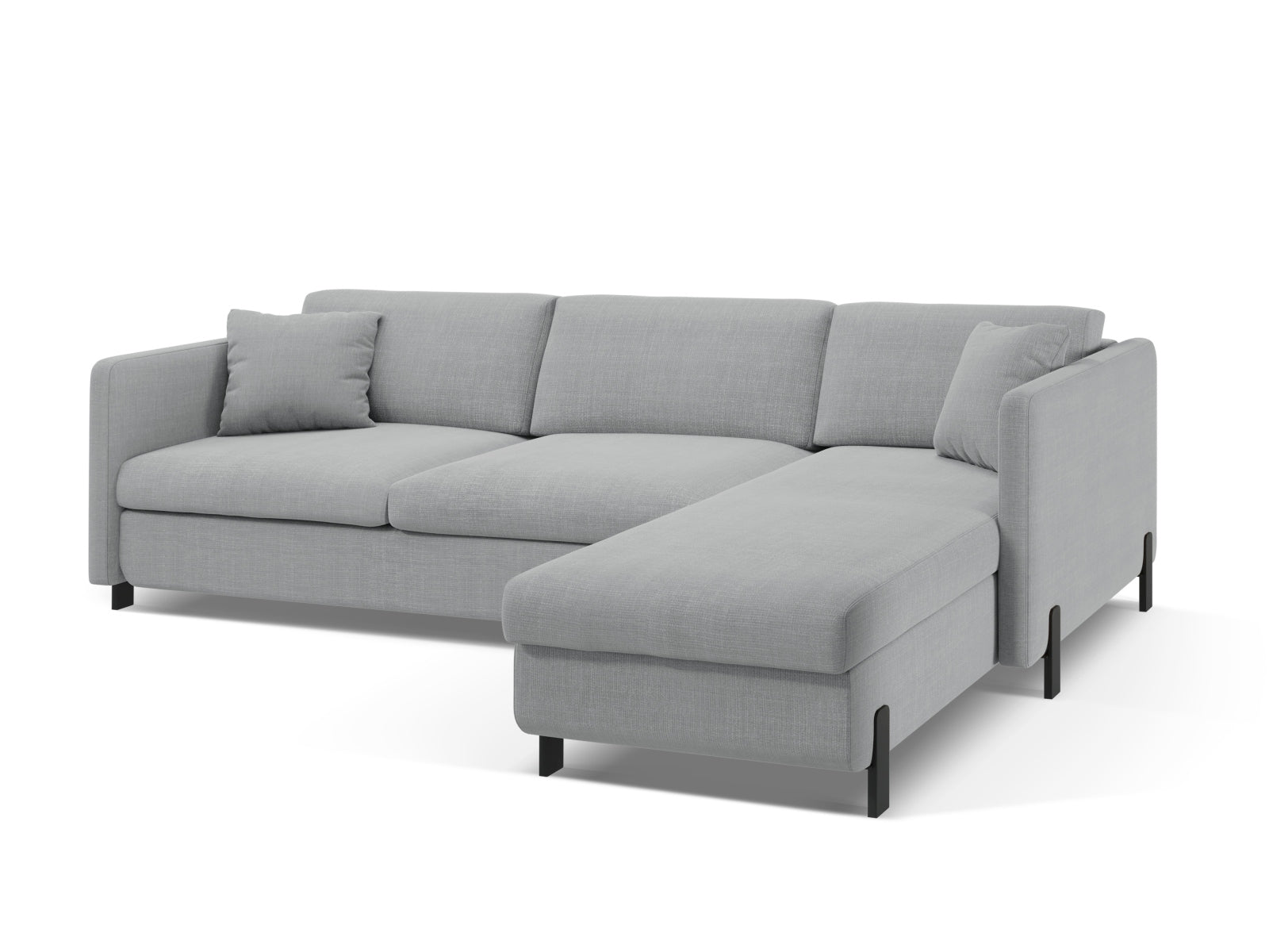 Elegantes Ecksofa Gloria in Hellgrau, 5-Sitzer mit praktischer Schlaffunktion und integriertem Stauraum, perfekt für stilvolle Wohnzimmer.