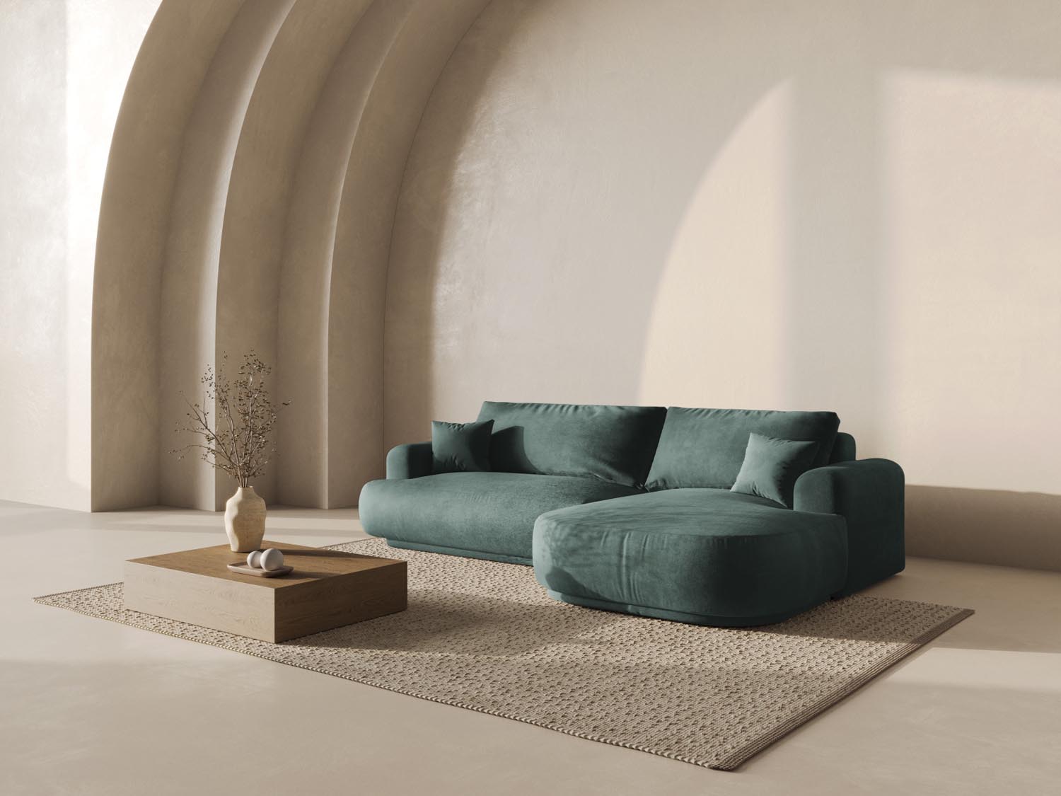 Entdecken Sie das elegante Ella Velour Ecksofa von Micadoni! Dieses 5-Sitzer Sofa vereint Schlaffunktion und praktischen Stauraum für Ihr Zuhause.