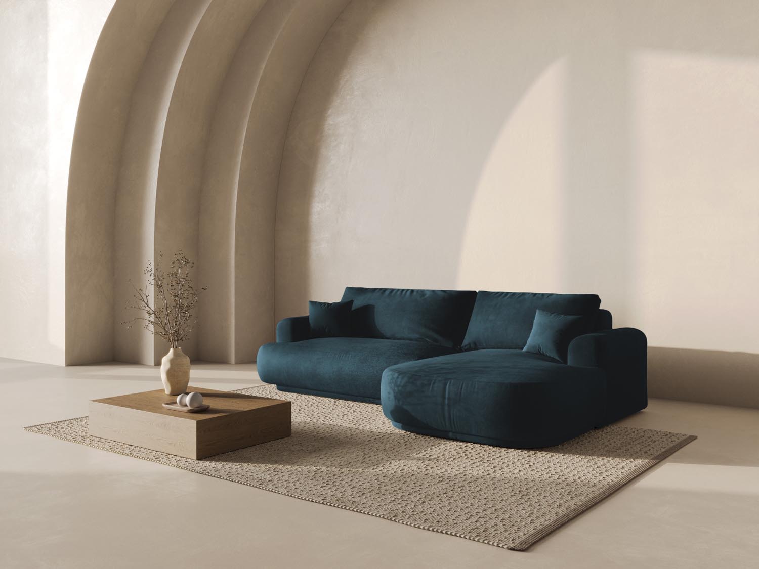 Entdecken Sie das elegante Ella Velour Ecksofa von Micadoni! Dieses 5-Sitzer Sofa mit Schlaffunktion und praktischem Stauraum vereint Stil und Funktionalität.