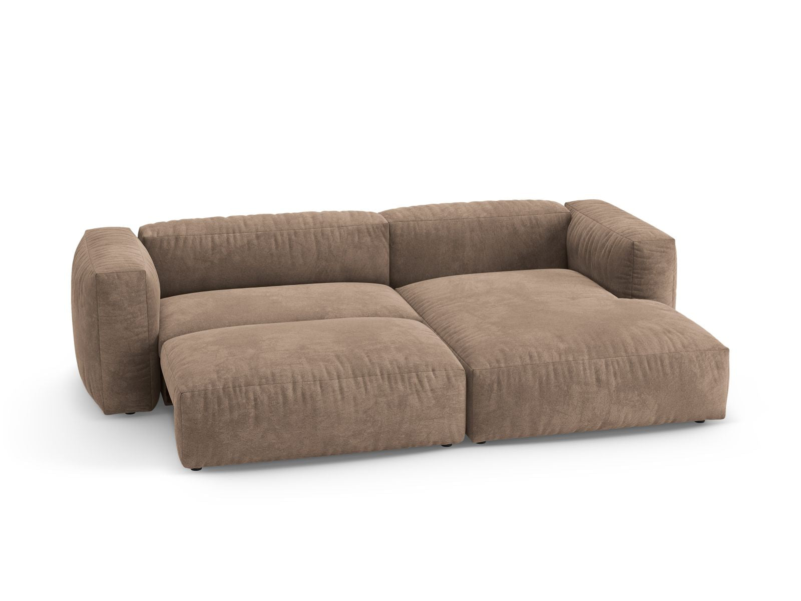 Stylisches 4-Sitzer Ecksofa Martina in elegantem Dunkelbeige, ideal für entspannte Abende und als Schlafgelegenheit für Gäste.