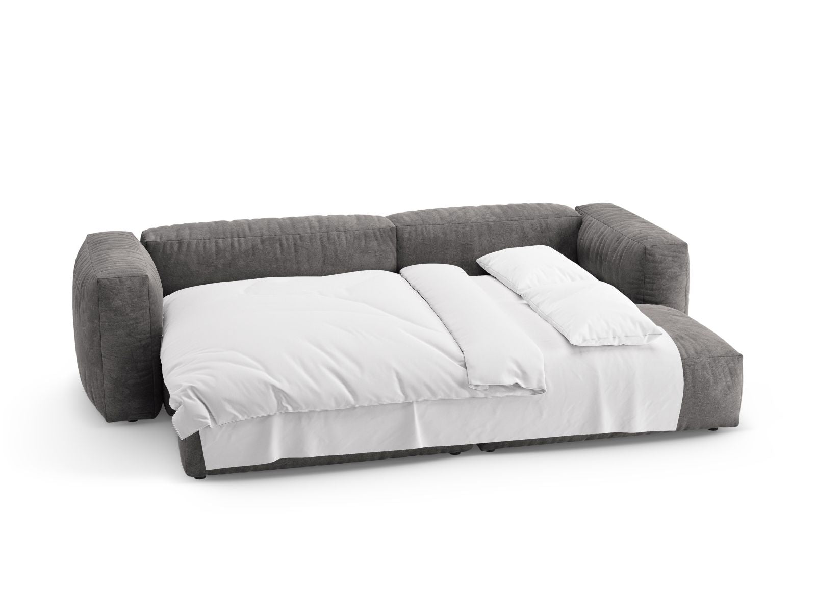 Modernes 4-Sitzer Ecksofa Martina in stilvollem Grau, perfekt für jedes Wohnzimmer, mit praktischer Schlaffunktion für zusätzlichen Komfort.