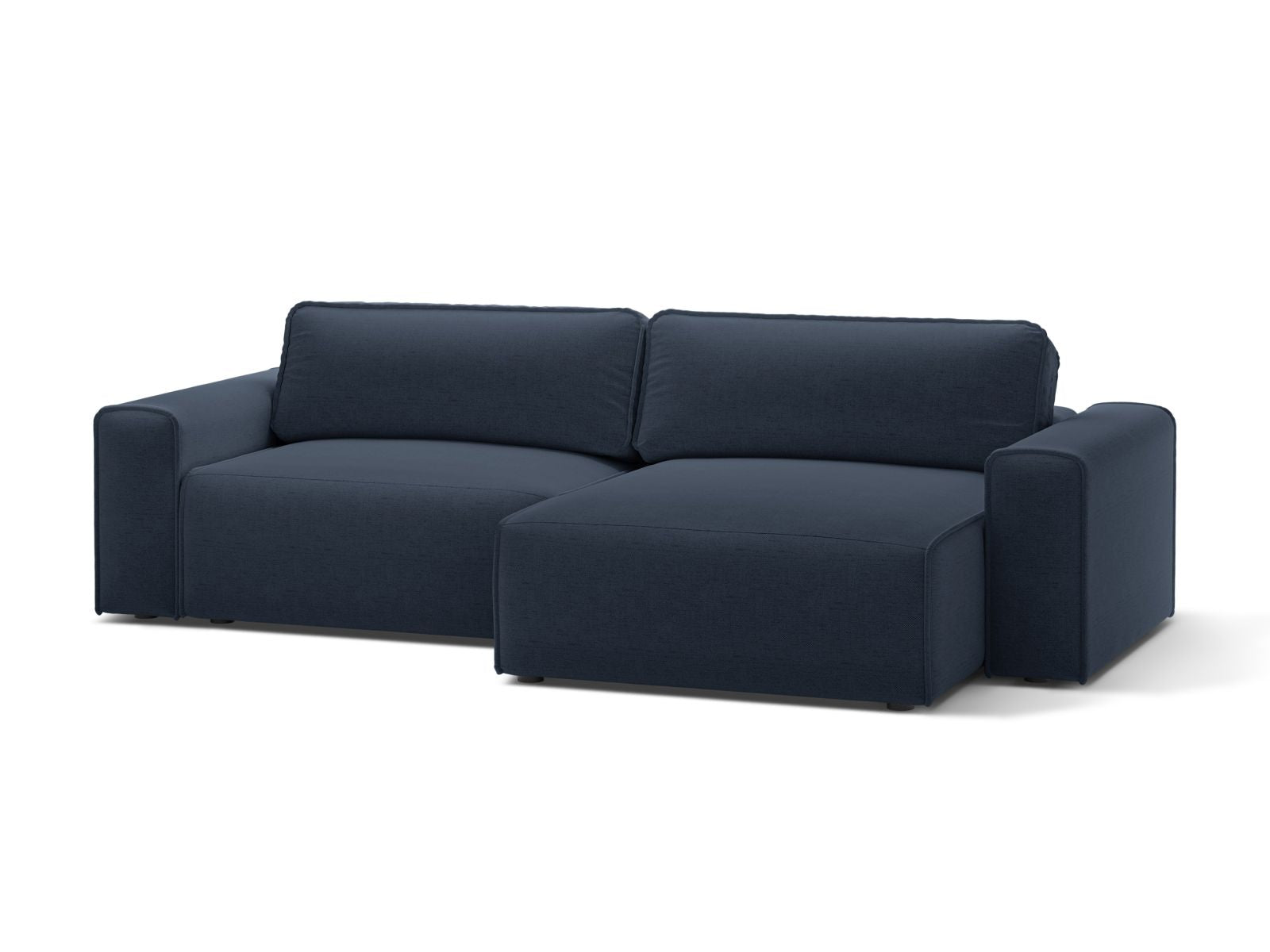 Elegantes 3-Sitzer Ecksofa Victor in Royal Blue-Moly, ideal für Schlafkomfort und Stauraum, perfekt für moderne Wohnräume.