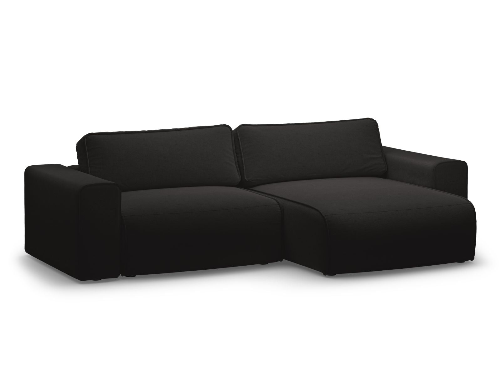 Elegantes 3-Sitzer Ecksofa Victor in Schwarz mit praktischer Schlaffunktion und Stauraum, ideal für moderne Wohnräume.