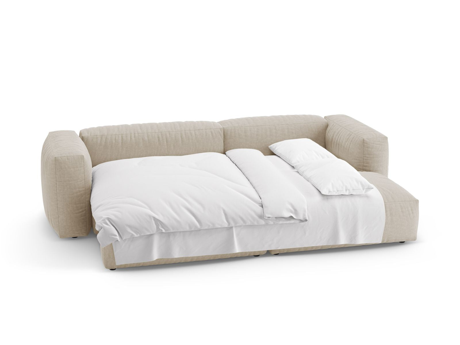 Beige 4-Sitzer Ecksofa Martina mit praktischer Schlaffunktion, perfekt für entspannte Abende und als Gästebett im Wohnbereich.