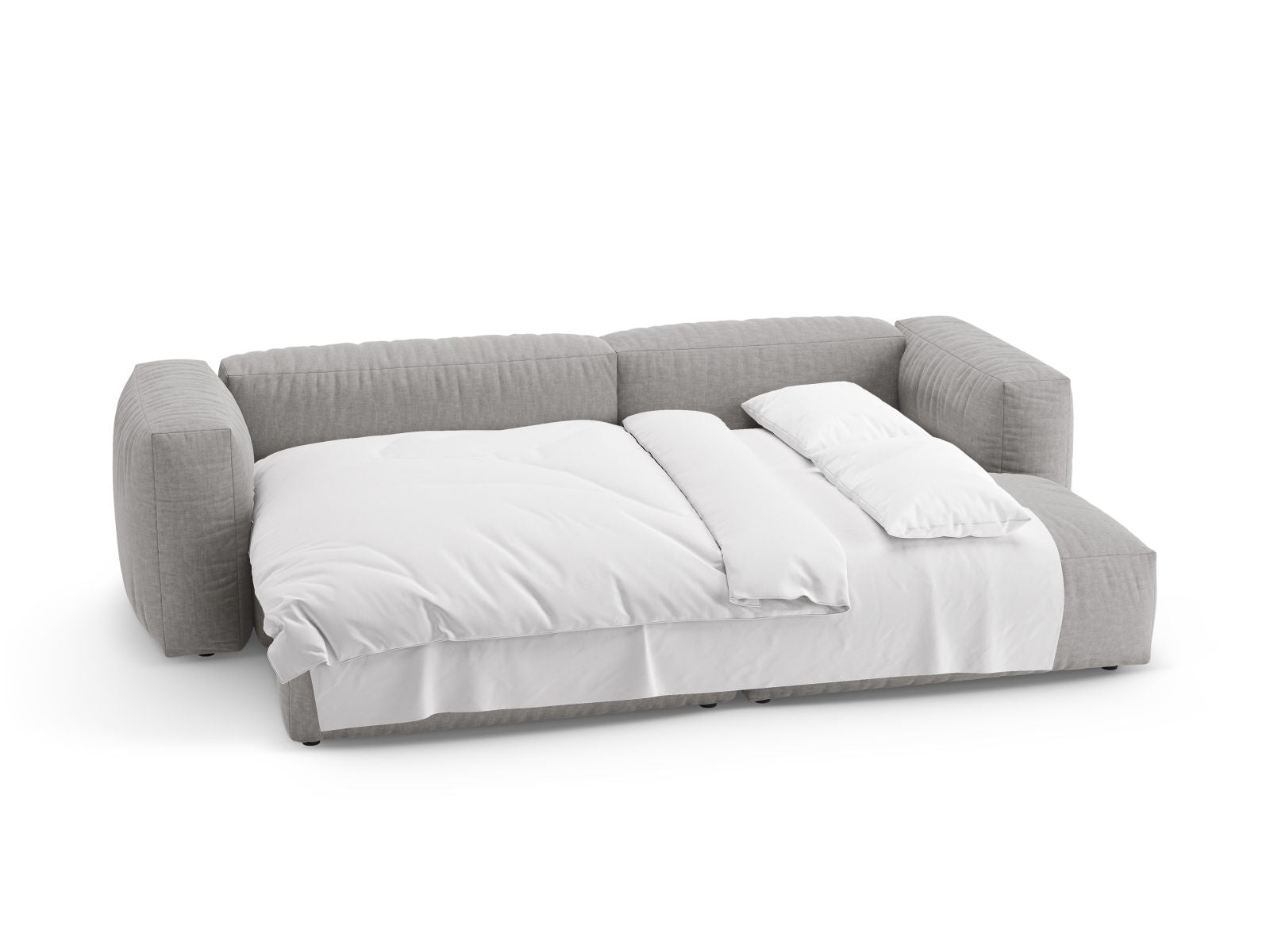 Modernes 4-Sitzer Ecksofa Martina in elegantem Grau, perfekt für gemütliche Abende und mit nützlicher Schlaffunktion für Übernachtungsgäste.