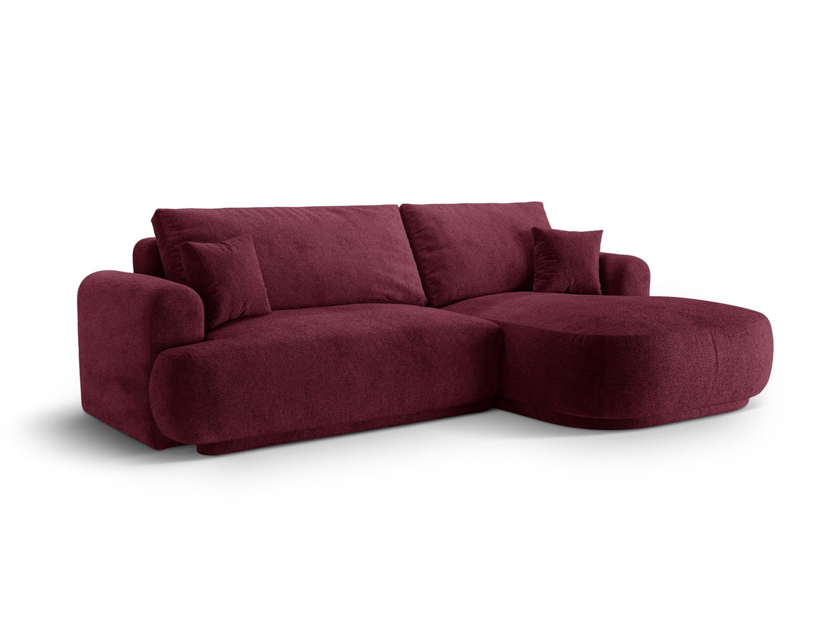 Ecksofa in Leichtes Beige mit Veloursbezug, ausgeklappter Bettfunktion, Stauraumfach und schwarzen Kunststoffbeinen von Micadoni.