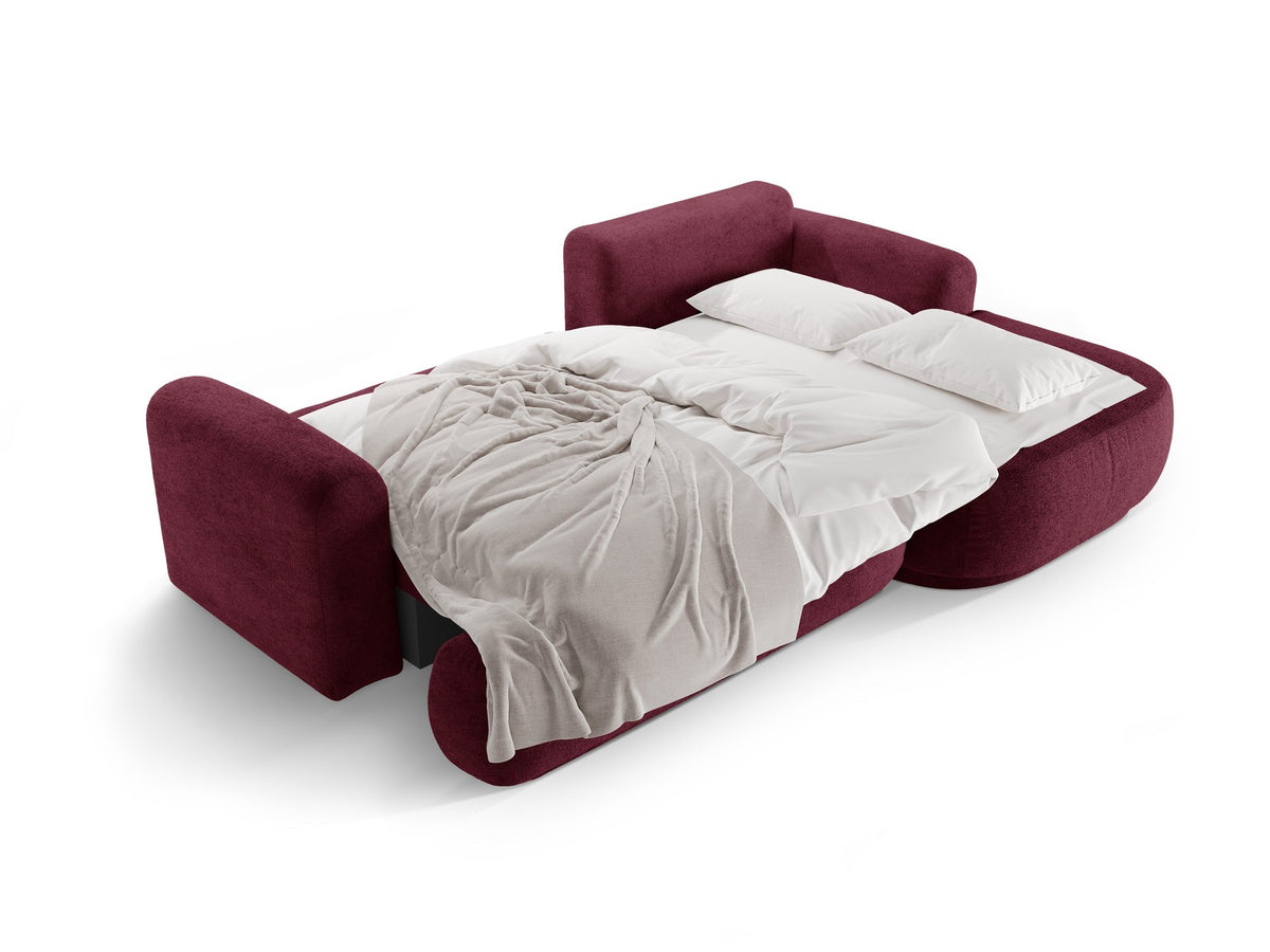 Ecksofa in Leichtes Beige mit Veloursbezug, ausgeklappter Bettfunktion, Stauraumfach und schwarzen Kunststoffbeinen von Micadoni.