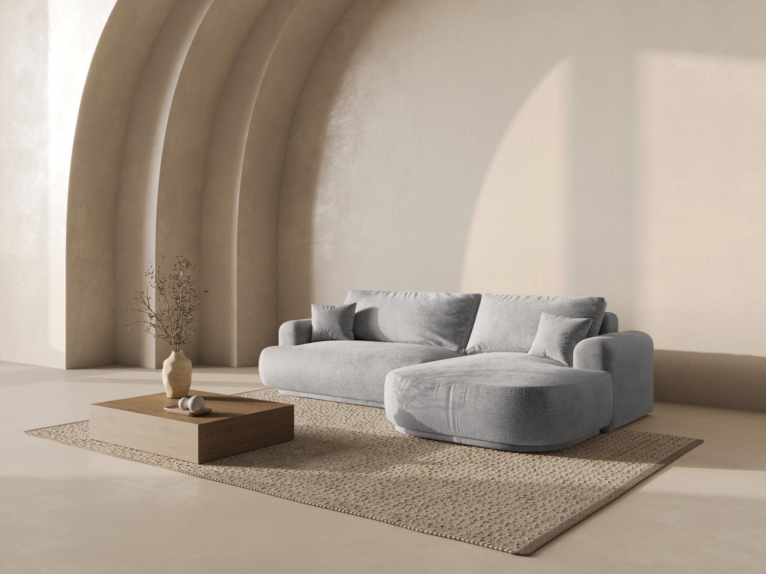 Entdecken Sie das Ella Modular Ecksofa rechts von Micadoni: elegantes 5-Sitzer Sofa mit praktischer Schlaffunktion und integriertem Stauraum.