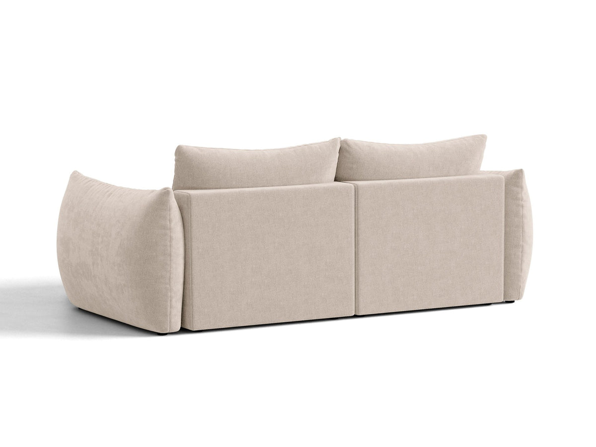 Ecksofa Bloom mit Schlaffunktion von Micadoni in Sand, Bettsofa rechts mit Casino-Veloursbezug und schwarzen Kunststoffbeinen.