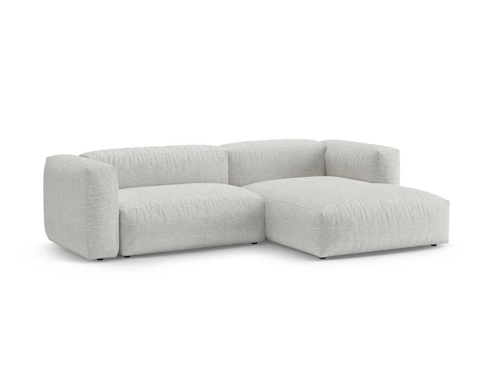 Elegantes 4-Sitzer Rechts-Ecksofa Martina in Grey Beige Melange mit praktischer Bettfunktion und Stauraum, ideal für jedes Wohnzimmer.