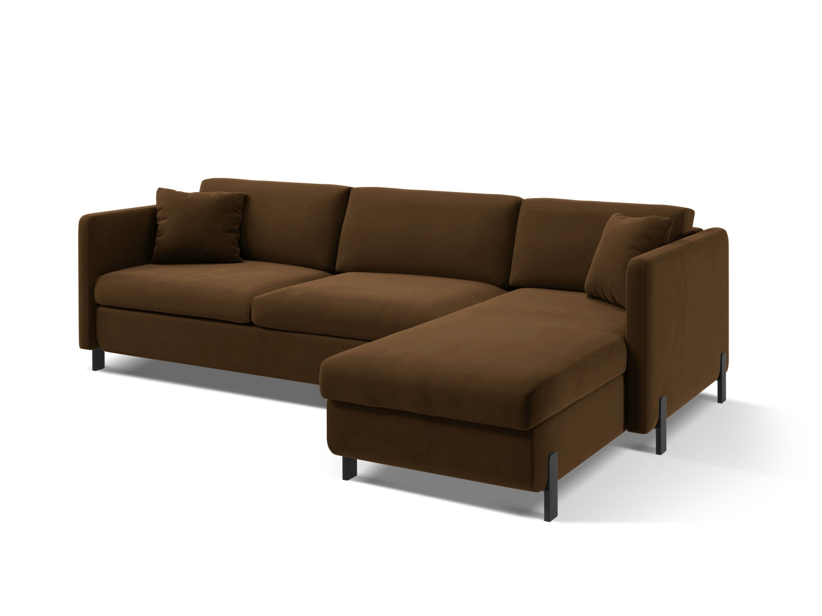 Erleben Sie das stilvolle Gloria Velour Ecksofa rechts von Micadoni – ein 5-Sitzer mit praktischer Schlaffunktion für gemütliche Abende und erholsame Nächte.