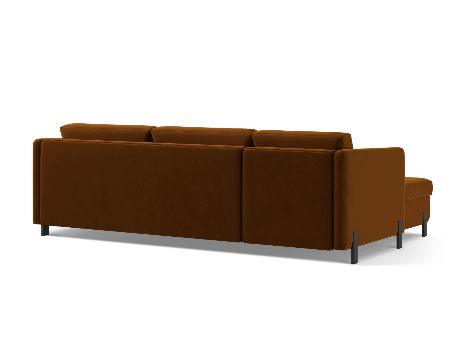 Elegantes Ecksofa Gloria in Velour, rechtsseitig, bietet 5 Sitzplätze, eine Schlaffunktion und cleveren Stauraum für mehr Platz und Komfort.