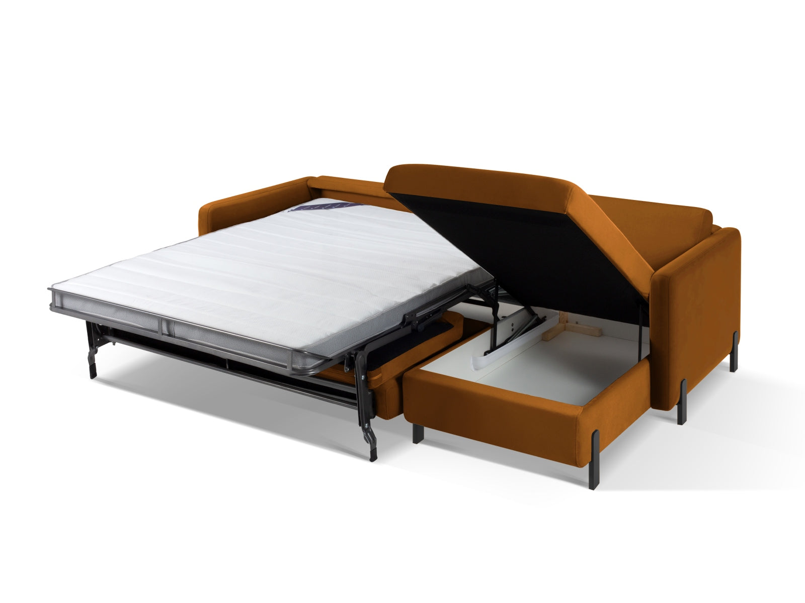 Stylisches 5-Sitzer Ecksofa Gloria in hochwertigem Velour, rechtsseitig, mit praktischer Schlaffunktion und integriertem Stauraum.
