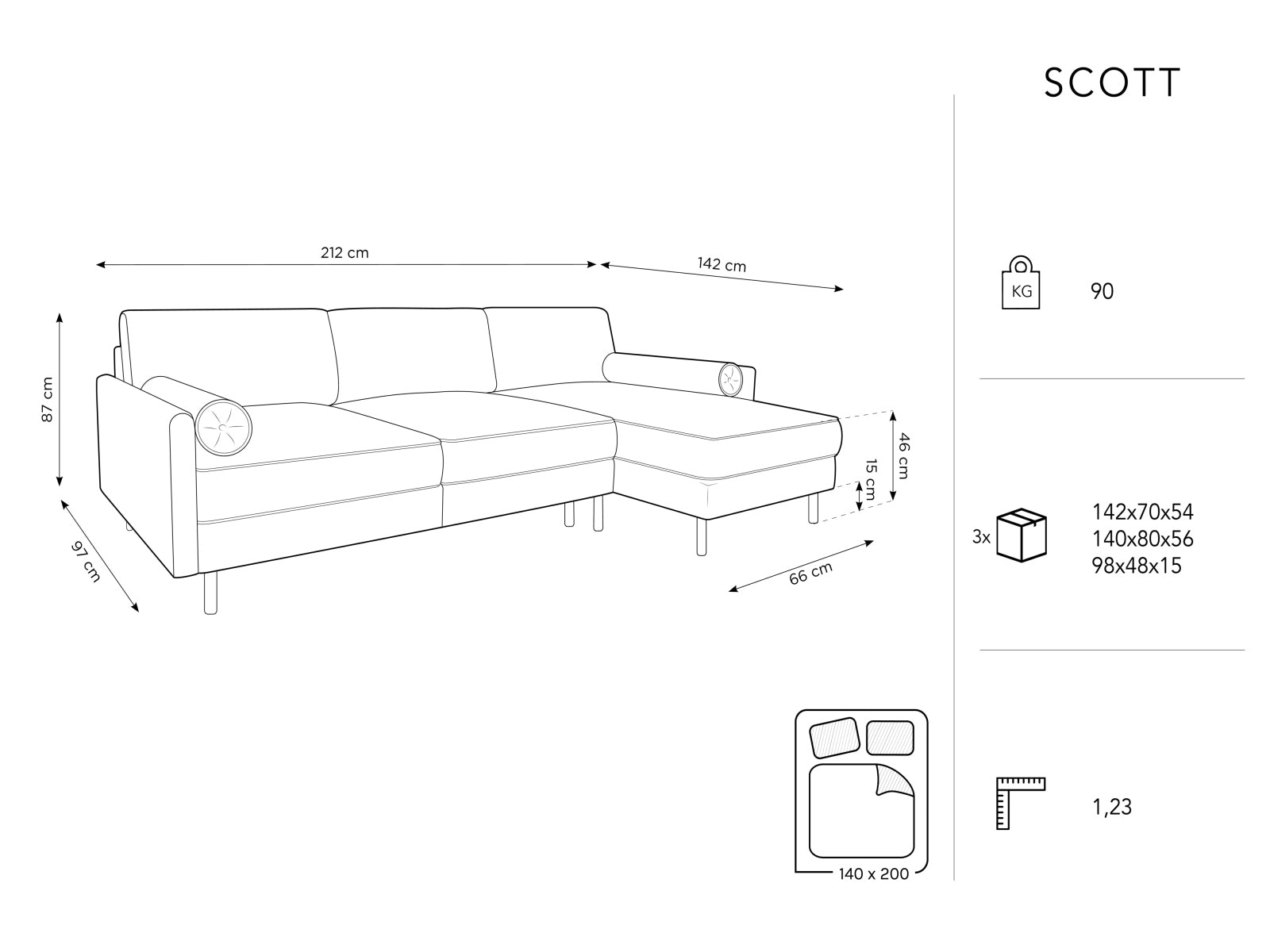 Scott Ecksofa rechts mit Schlaffunktion und Stauraum 5 Sitzer in Light Beige präsentiert im Onlineshop von KAQTU Design AG. Ecksofa rechts ist von Micadoni