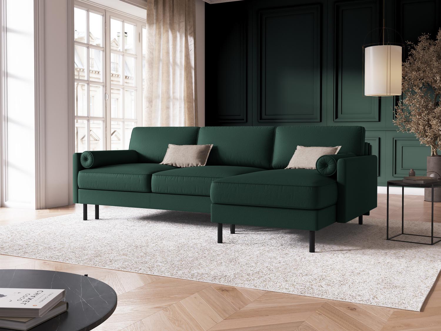 Scott Ecksofa rechts mit Schlaffunktion und Stauraum 5 Sitzer in Green präsentiert im Onlineshop von KAQTU Design AG. Ecksofa rechts ist von Micadoni