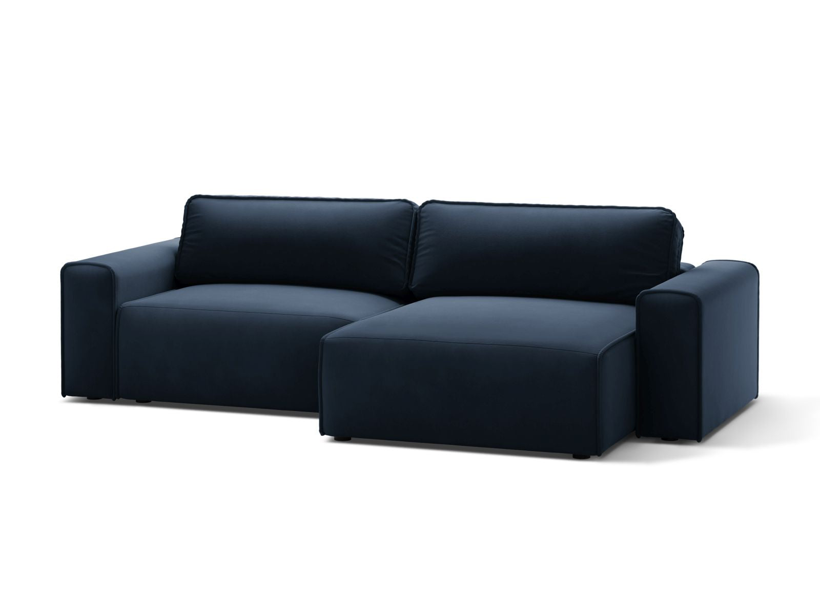 Elegantes 3-Sitzer Ecksofa Victor in Dunkelblau, ideal für Wohnräume, mit praktischer Schlaffunktion und Stauraum.