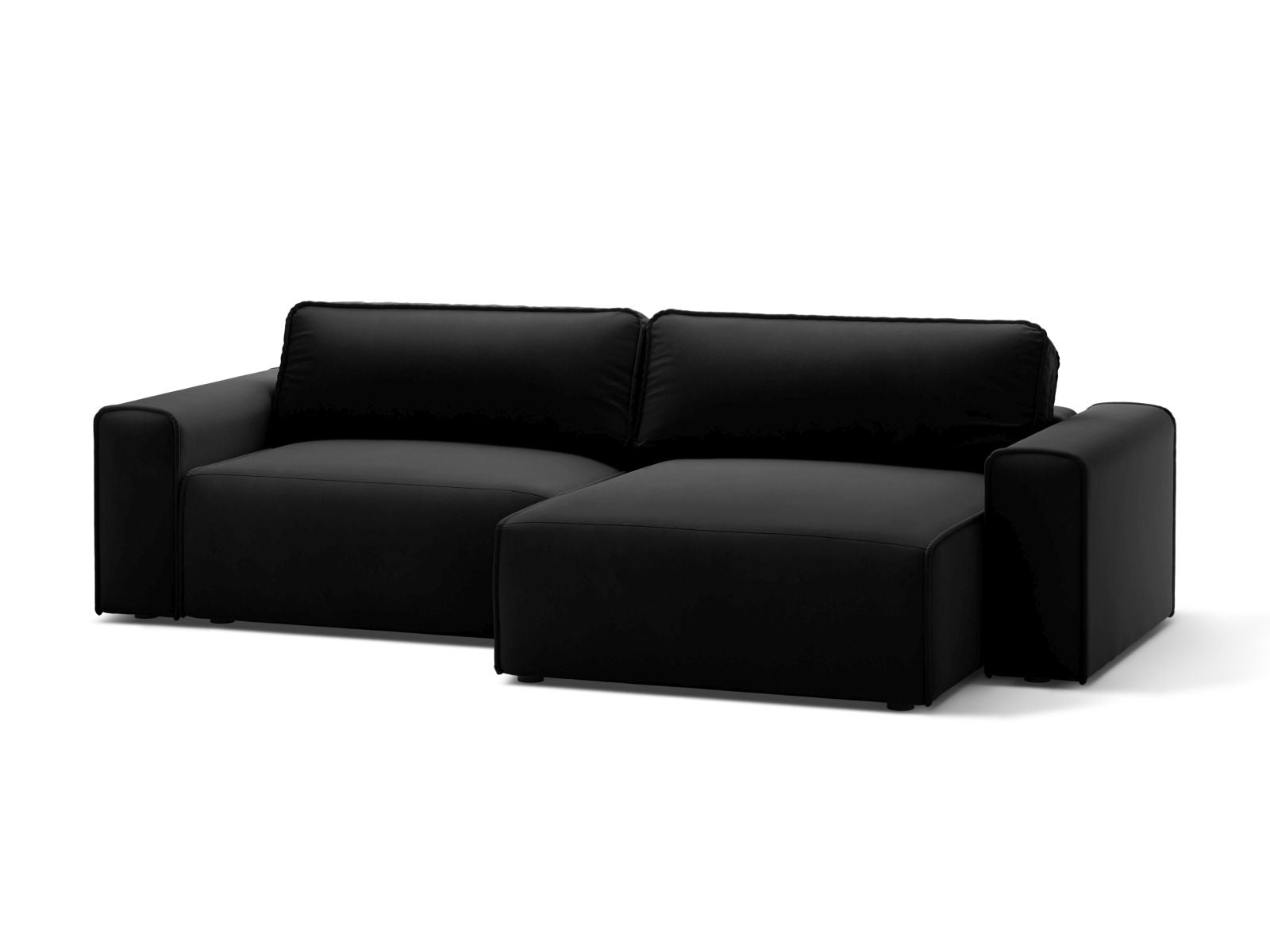 Elegantes 3-Sitzer Ecksofa Victor in Schwarz, ideal für Wohnräume. Mit praktischer Schlaffunktion und Stauraum für zusätzlichen Komfort.