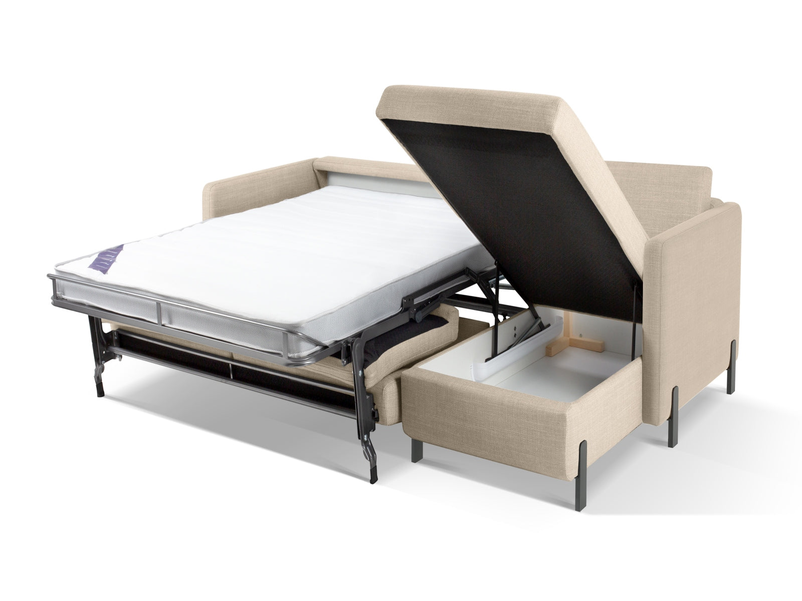 Beige Ecksofa Gloria von Micadoni, rechtsseitig, 4-Sitzer mit integrierter Schlaffunktion und Stauraum für optimalen Komfort und vielseitige Nutzung.