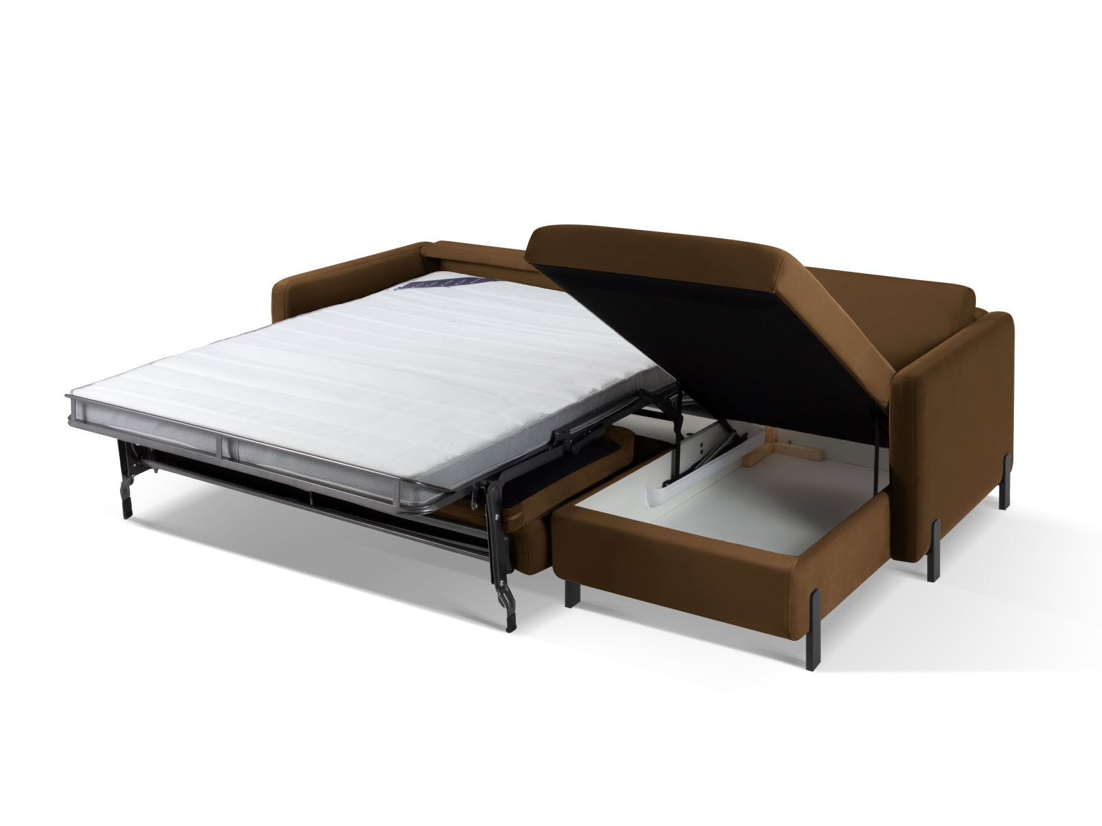 Erleben Sie das stilvolle Gloria Velour Ecksofa rechts von Micadoni – ein 4-Sitzer mit praktischer Schlaffunktion für gemütliche Abende und erholsame Nächte.