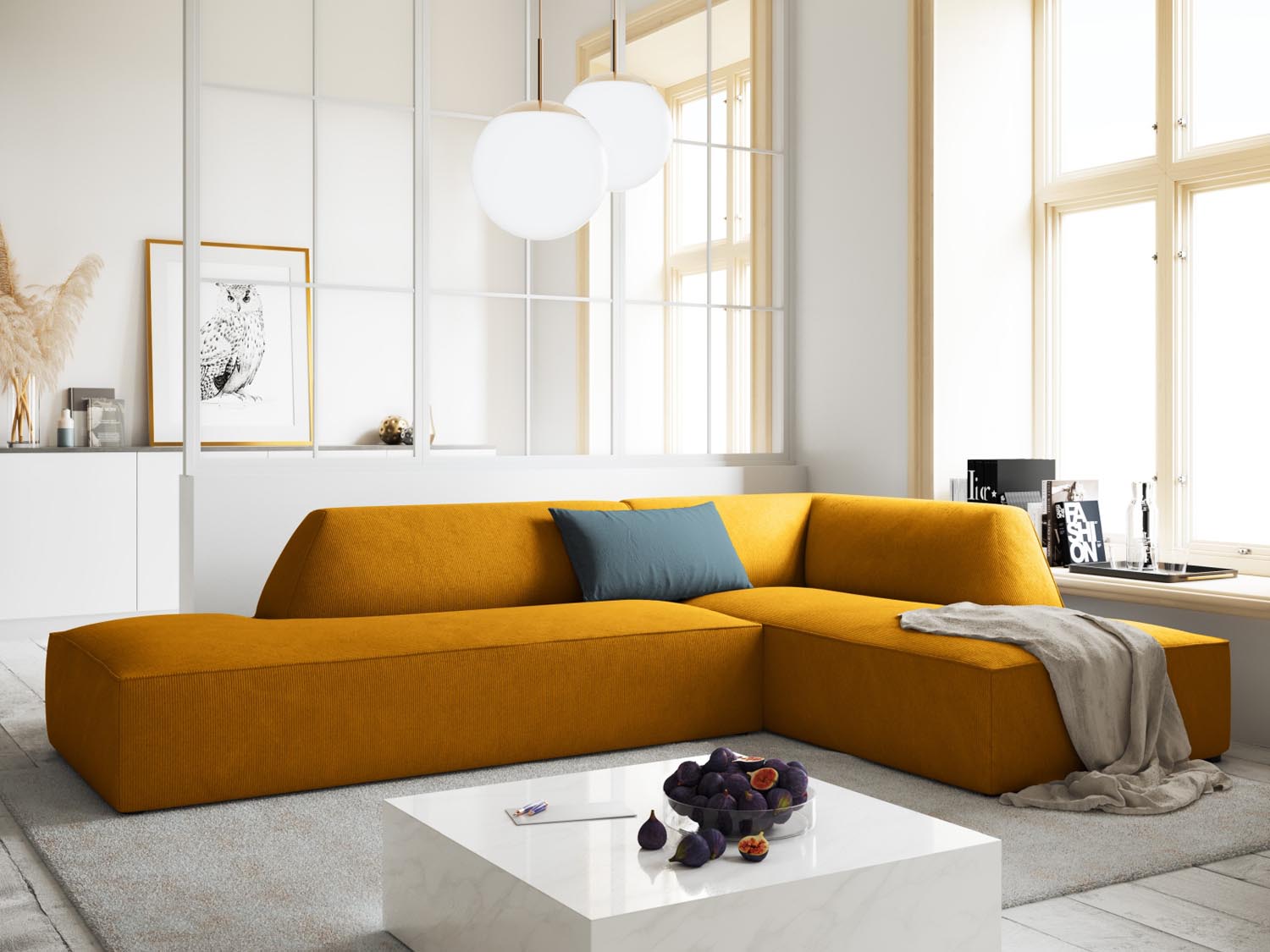 Elegantes Ruby Ecksofa in stilvollem Design, ideal für moderne Wohnräume. Offene Enden und komfortable Sitzfläche für 4 Personen.