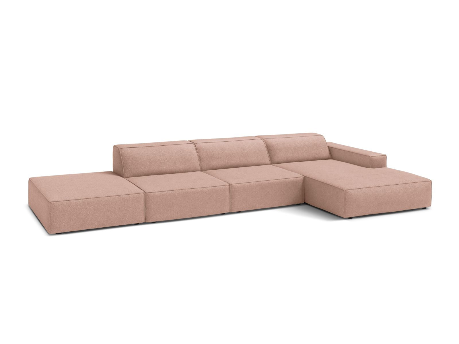 Elegantes Jodie Boucle Ecksofa in sanftem Powder Pink, ideal für stilvolle Wohnräume. Modulares Design für individuelle Anpassung.