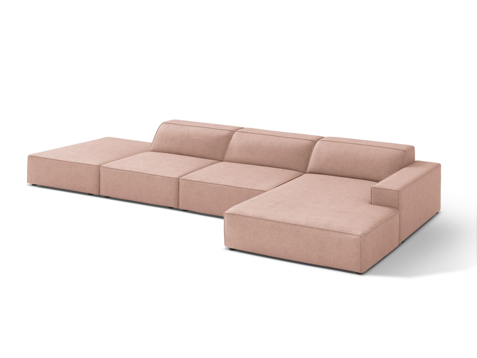 Elegantes, modulares Ecksofa Jodie Boucle in sanftem Powder Pink, ideal für stilvolle Wohnräume und individuelle Einrichtungslösungen.