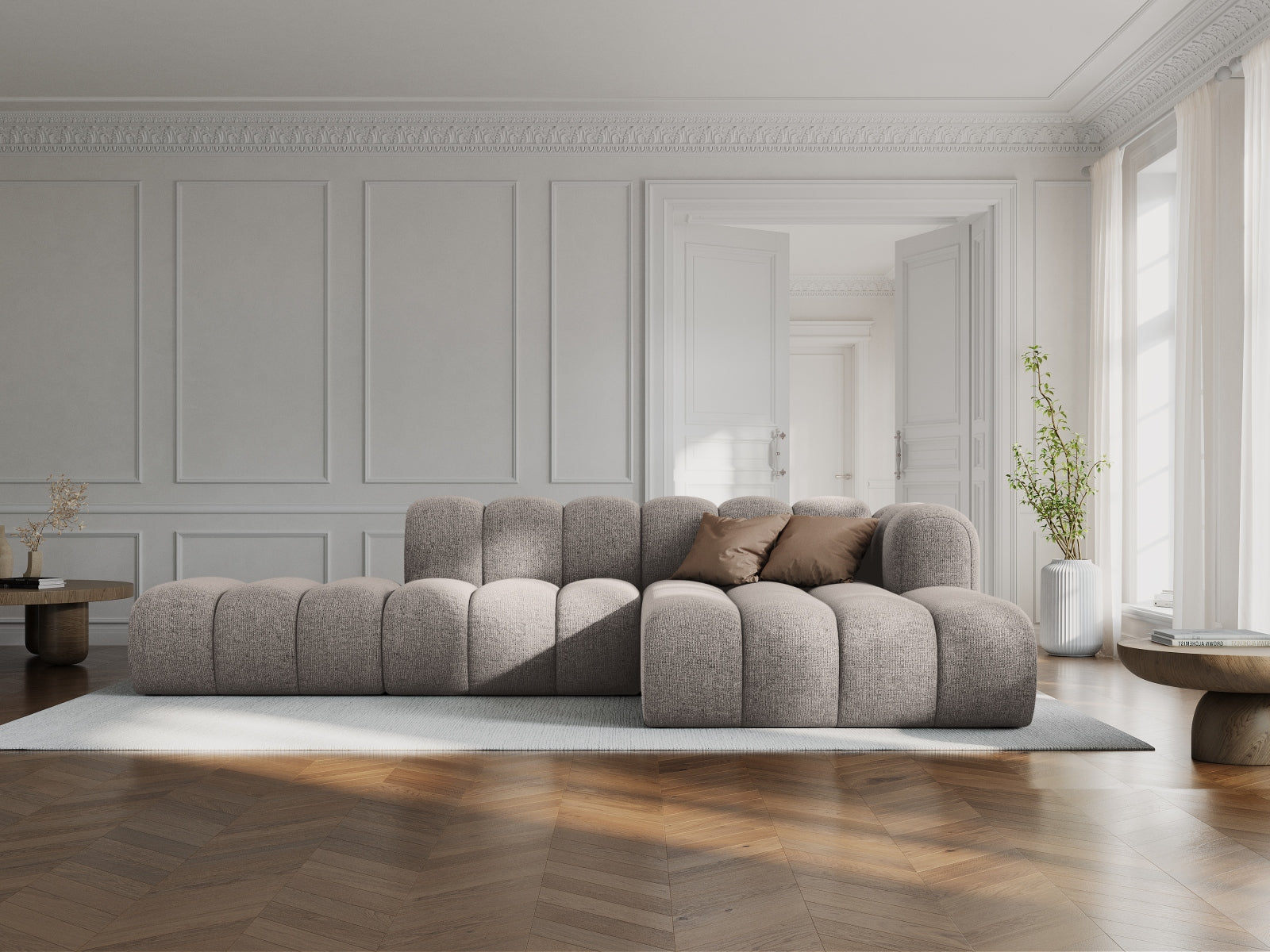Lupine Modulares Ecksofa open rechts 5 Sitzer in Beige präsentiert im Onlineshop von KAQTU Design AG. L-Sofa rechts ist von Micadoni