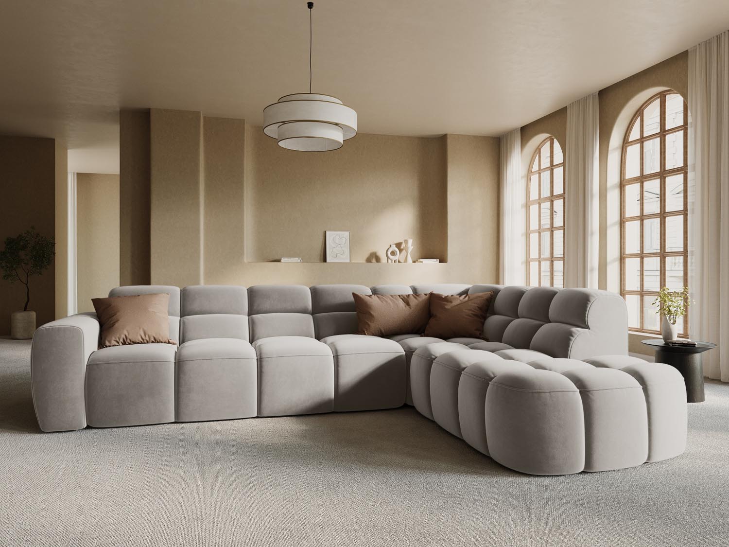 Lisa Velour Ecksofa rechts 5 Sitzer in Light Beige präsentiert im Onlineshop von KAQTU Design AG. Ecksofa rechts ist von Micadoni