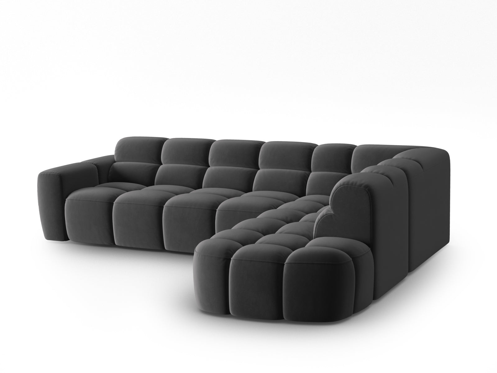 Lisa Velour Ecksofa rechts 5 Sitzer in Dark Grey präsentiert im Onlineshop von KAQTU Design AG. Ecksofa rechts ist von Micadoni