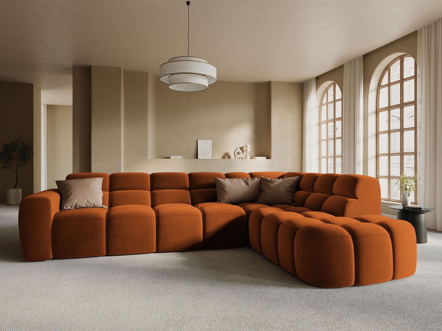 Lisa Velour Ecksofa rechts 5 Sitzer in Terracotta präsentiert im Onlineshop von KAQTU Design AG. Ecksofa rechts ist von Micadoni