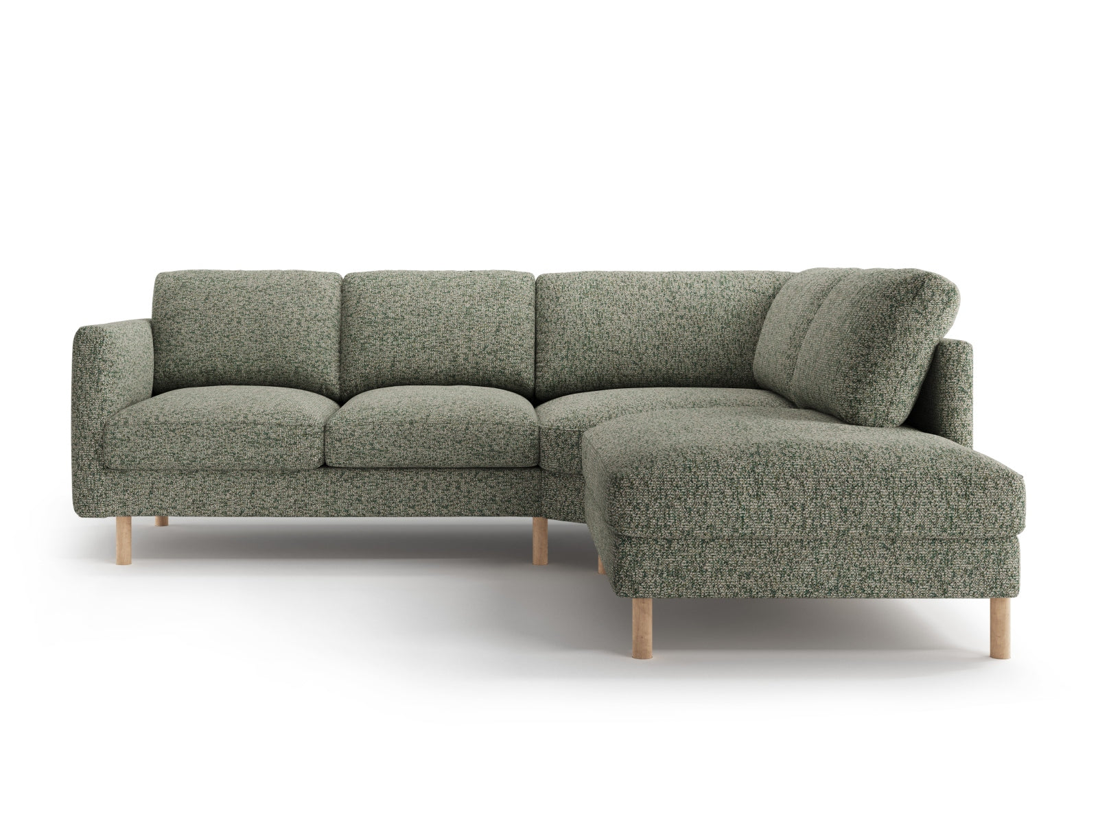 Modernes Eden Ecksofa rechts, 4-Sitzer in trendigem Moss Green Melange, perfekt für gemütliche und stilvolle Wohnambiente.