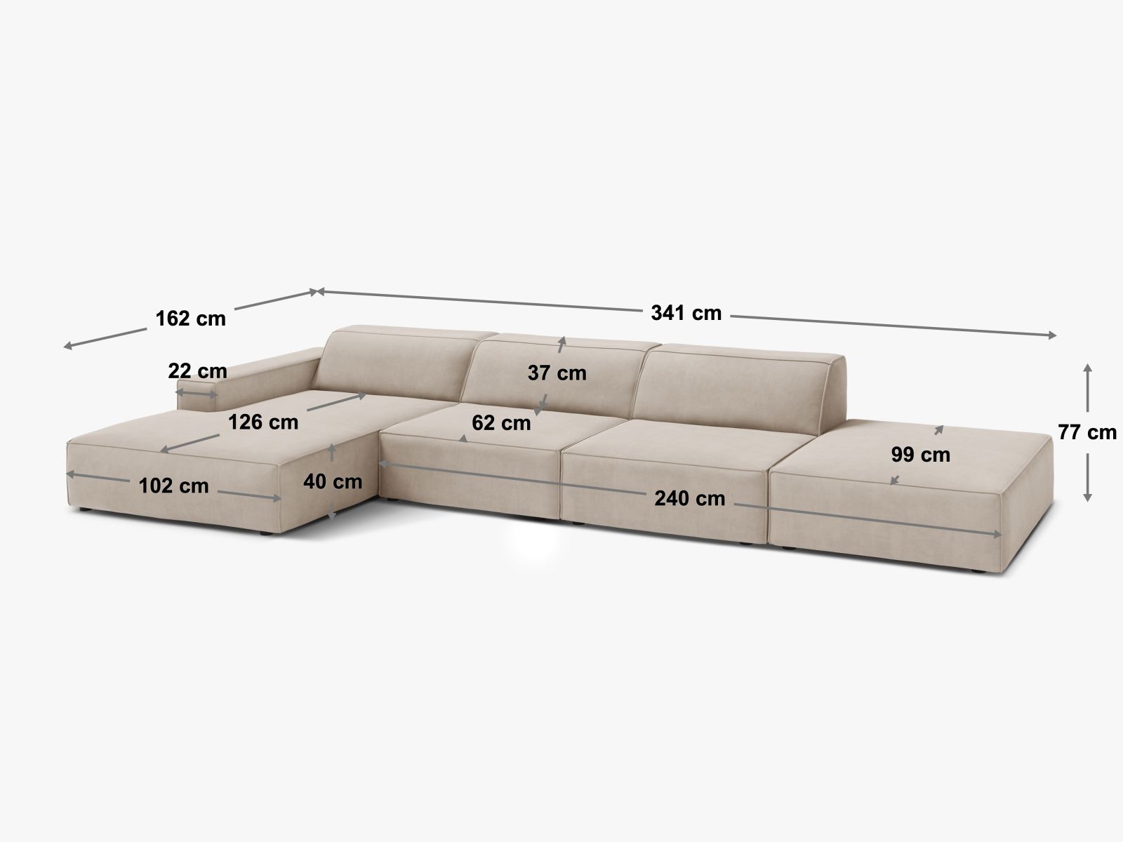 Modernes 5-Sitzer Ecksofa Jodie in ansprechendem Petrol, perfekt für gemütliche Wohnzimmer. Hochwertige Materialien und stilvolles Design von Micadoni.