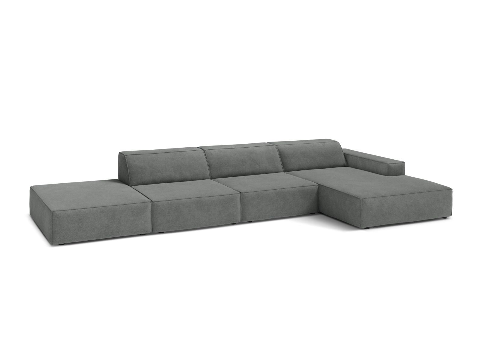 Stylisches 5-Sitzer Ecksofa Jodie in elegantem Grau, ideal für moderne Wohnräume, präsentiert von Micadoni.