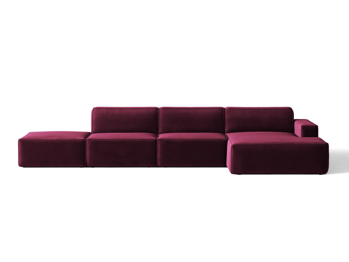 Ecksofa rechts Jodie von Micadoni in Leichtes beige mit Samtstoff-Bezug Venus, modulare Bauweise und schwarzen Kunststoffbeinen.