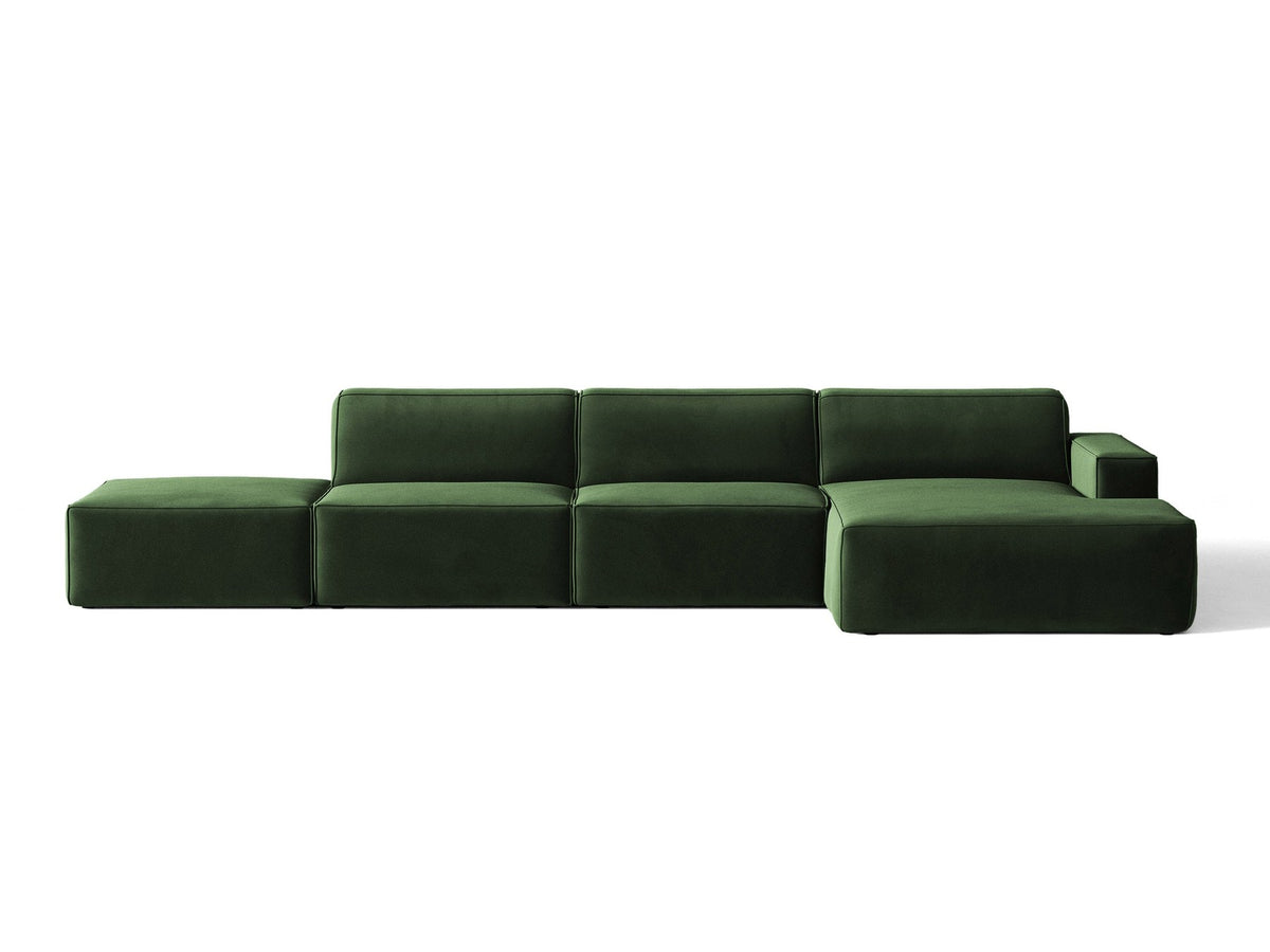 Ecksofa rechts Jodie von Micadoni in Leichtes beige mit Samtstoff-Bezug Venus, modulare Bauweise und schwarzen Kunststoffbeinen.