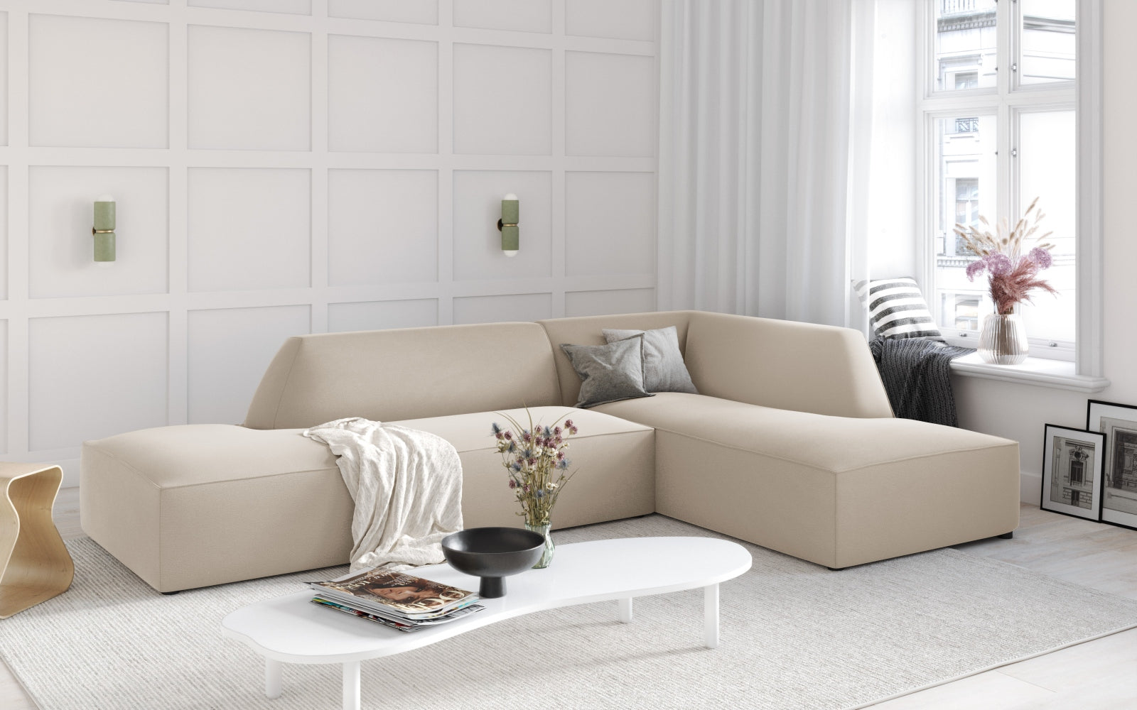 Ruby Velour modulares Ecksofa rechts 4 Sitzer in Beige präsentiert im Onlineshop von KAQTU Design AG. Ecksofa rechts ist von Micadoni