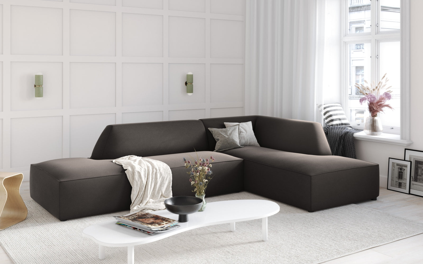 Ruby Velour modulares Ecksofa rechts 4 Sitzer in Dark Grey präsentiert im Onlineshop von KAQTU Design AG. Ecksofa rechts ist von Micadoni