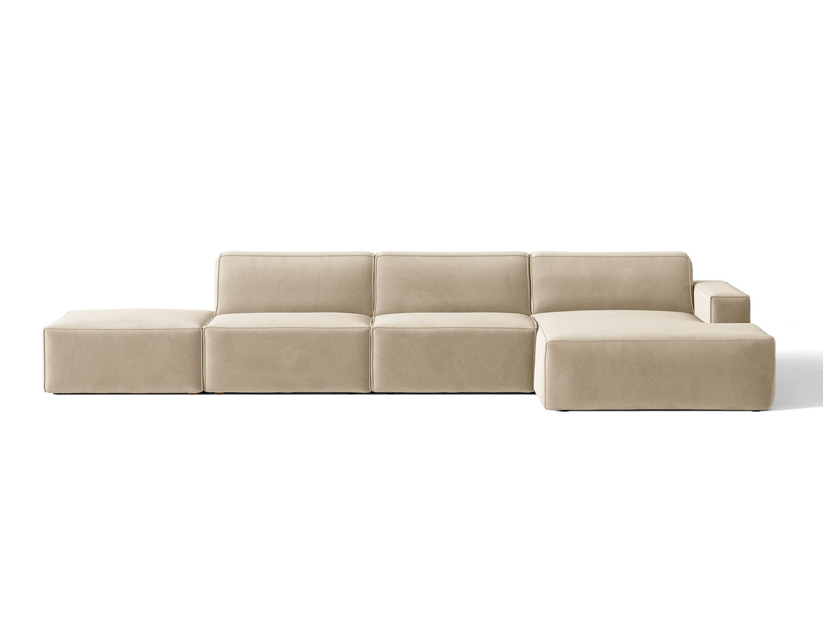 Jodie Velour modulares Ecksofa rechts 5 Sitzer in Dark Beige-Bluvel präsentiert im Onlineshop von KAQTU Design AG. L-Sofa rechts ist von Micadoni