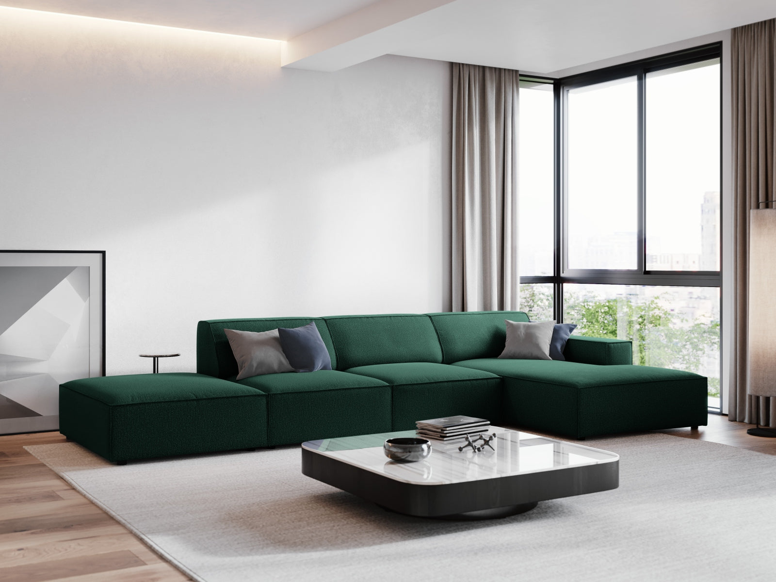 Jodie Modulares Ecksofa rechts 5 Sitzer in Green präsentiert im Onlineshop von KAQTU Design AG. Ecksofa rechts ist von Micadoni
