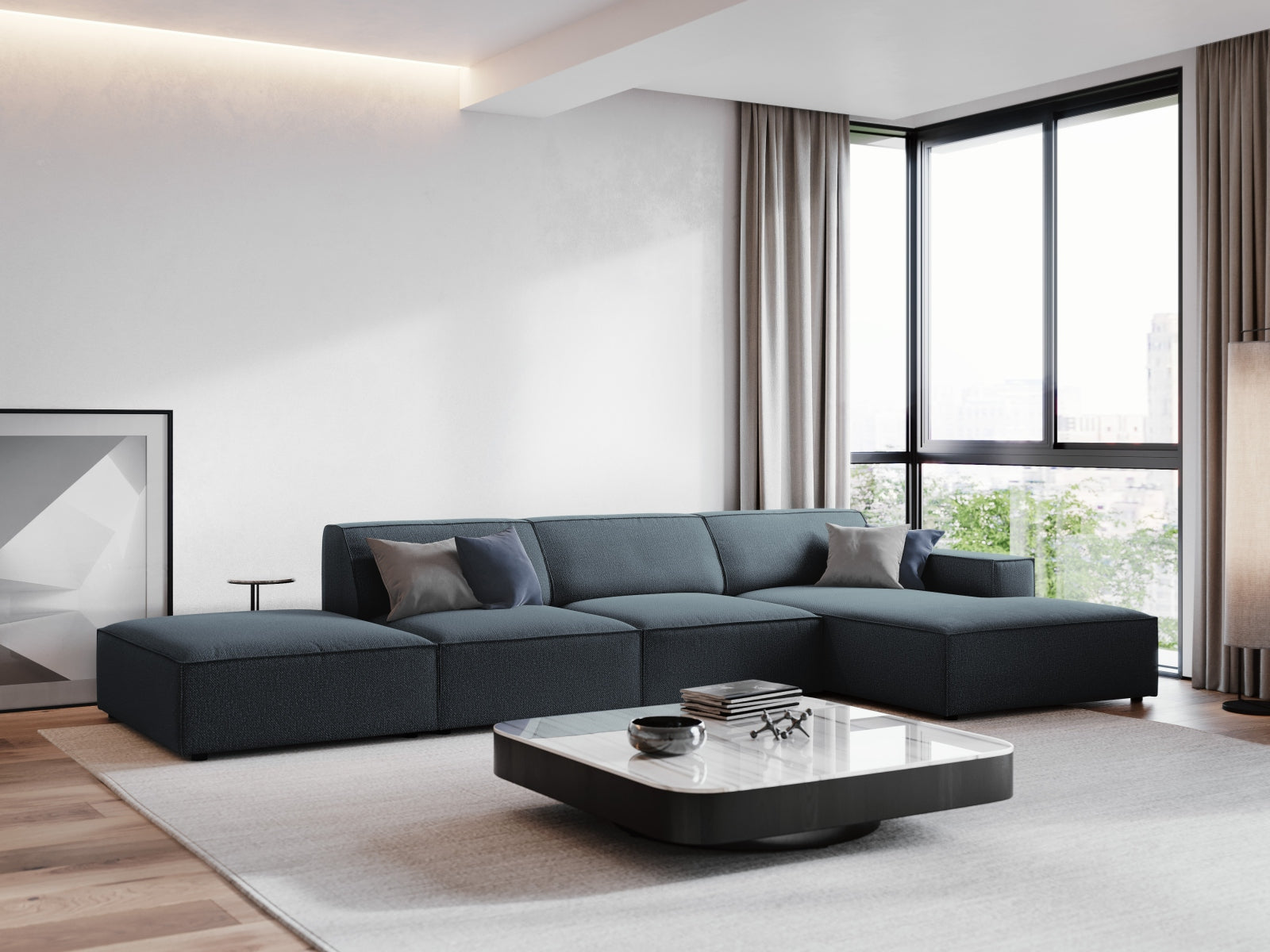 Jodie Modulares Ecksofa rechts 5 Sitzer in Blue präsentiert im Onlineshop von KAQTU Design AG. Ecksofa rechts ist von Micadoni