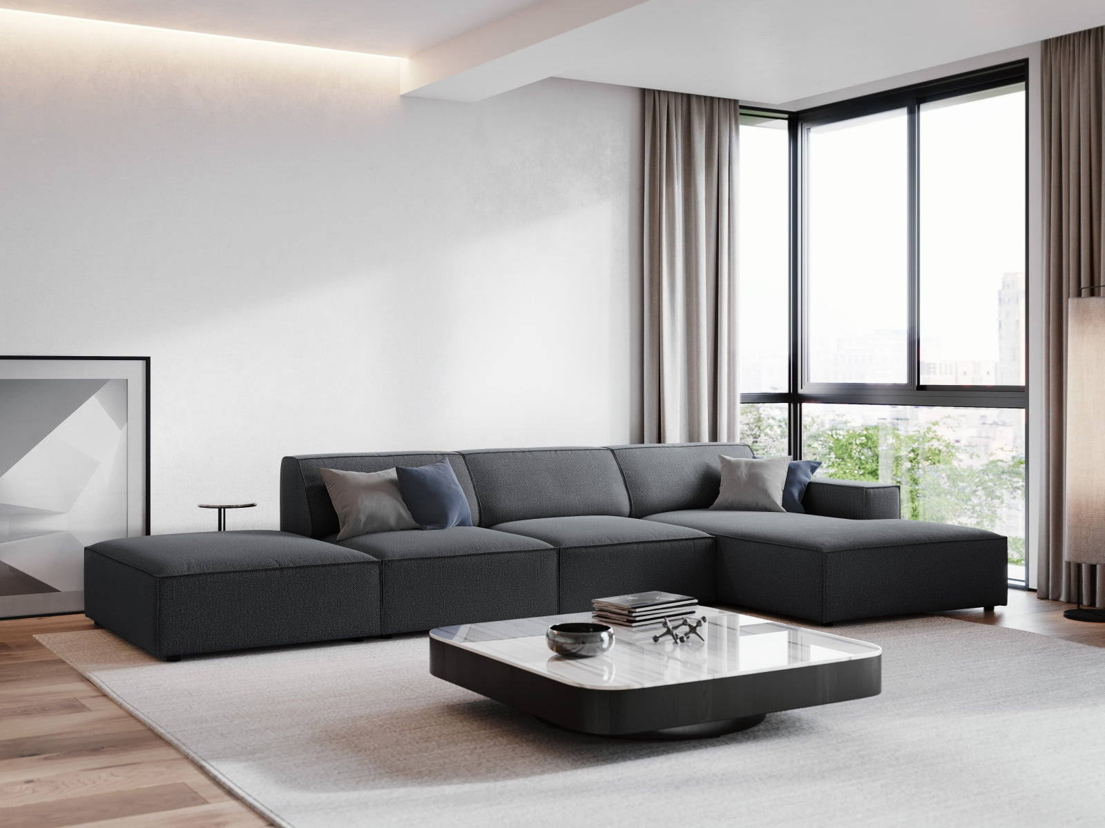 Jodie Modulares Ecksofa rechts 5 Sitzer in Dark Grey präsentiert im Onlineshop von KAQTU Design AG. Ecksofa rechts ist von Micadoni