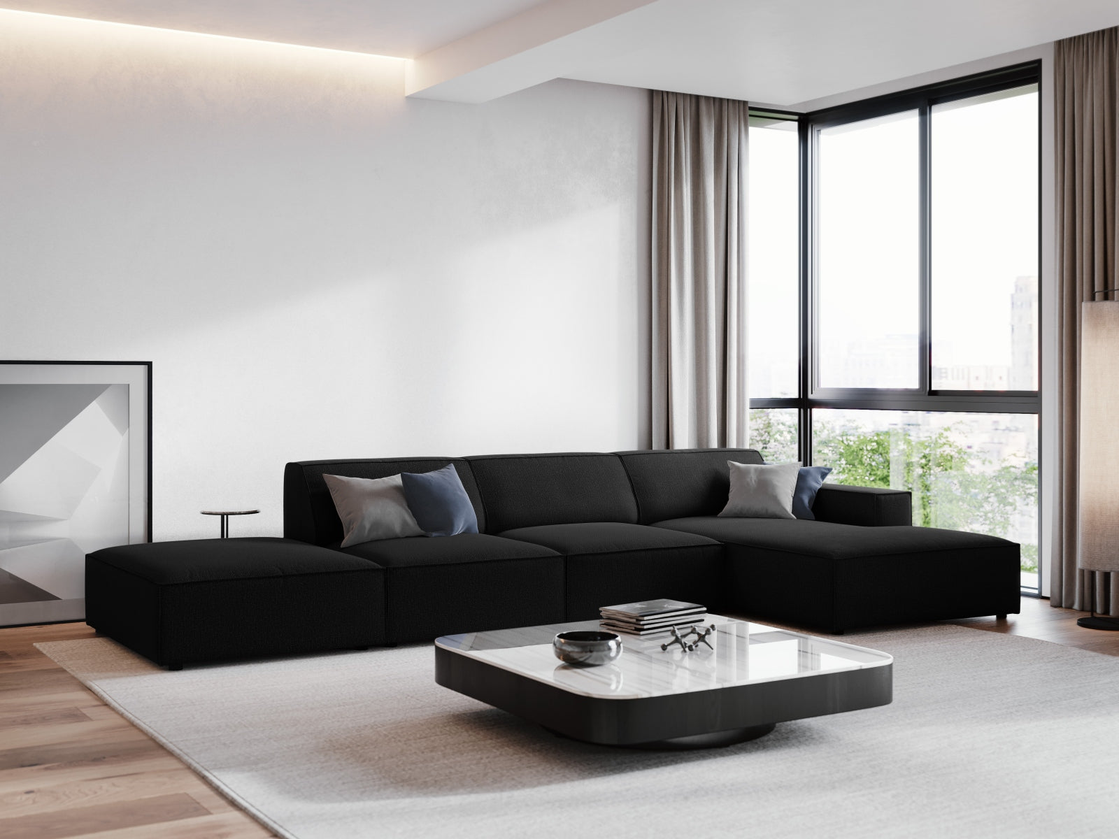 Jodie Modulares Ecksofa rechts 5 Sitzer in Black präsentiert im Onlineshop von KAQTU Design AG. Ecksofa rechts ist von Micadoni