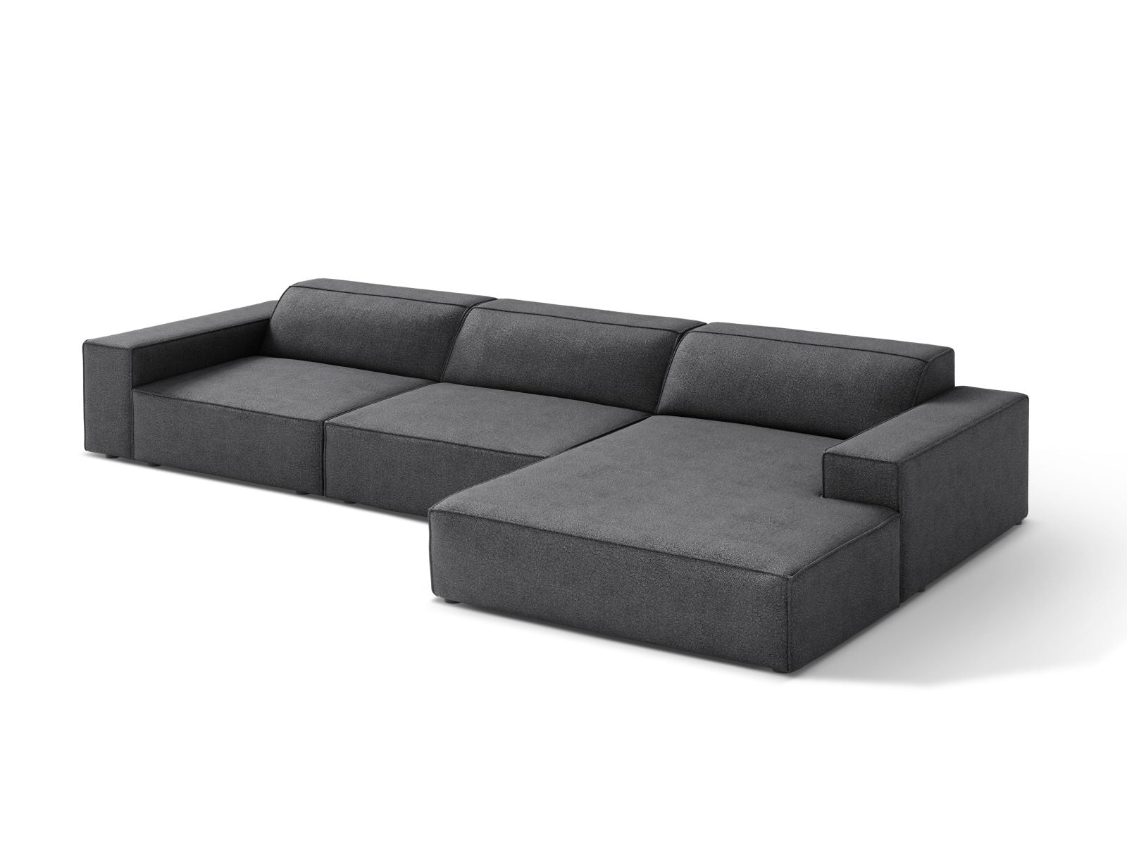 Elegantes Jodie Boucle Ecksofa in Dunkelgrau, 4-Sitzer, modulare Bauweise, ideal für stilvolle Wohnräume, präsentiert von Micadoni.